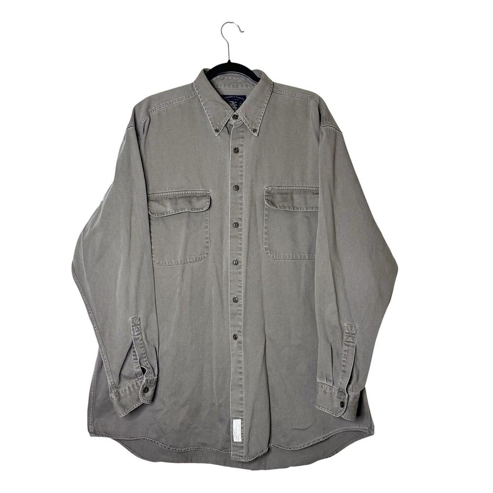 VTG Abercrombie & Fitch‎ Men's XL Gray Canvas Button Down Thick Gorpcore Y2K